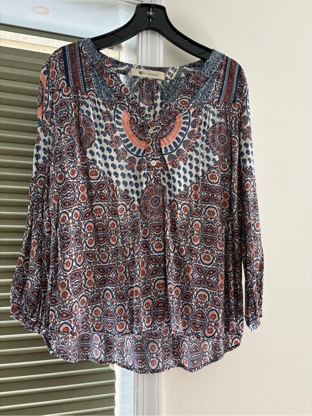 The Impeccable Pig Navy and Rust Paisley Button-Front Blouse - Picture 2 of 2